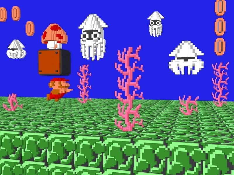 Mario in Underwater Level — Blue, Playful