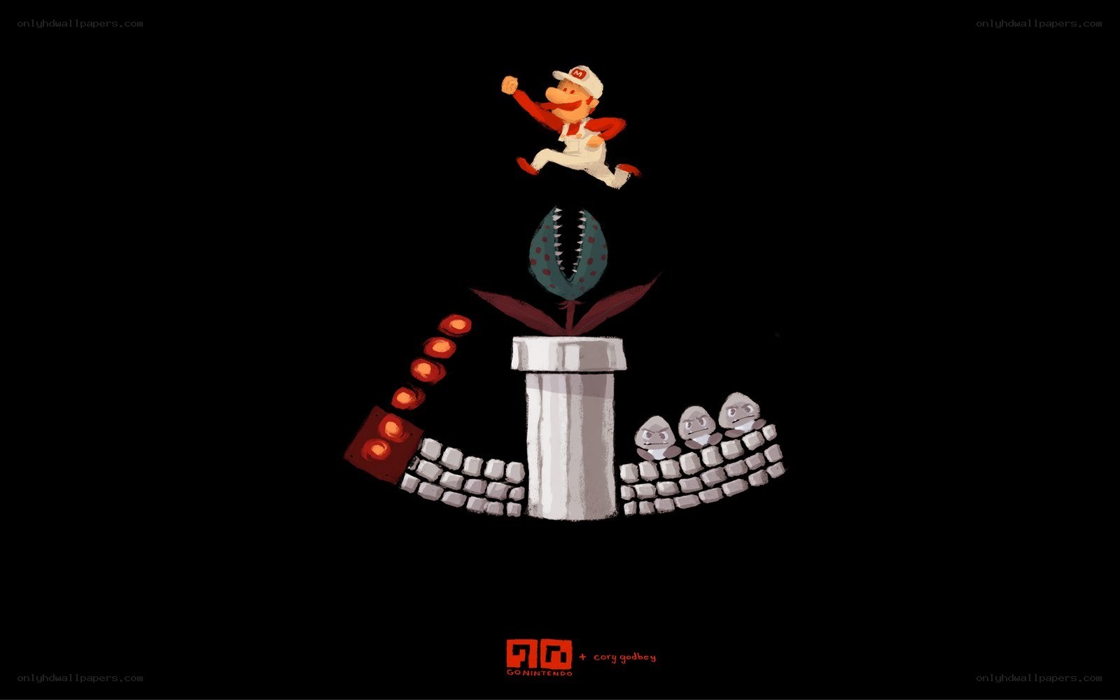 Mario jumping over Piranha Plant