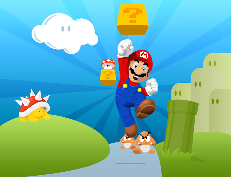 Mario jumping with question block