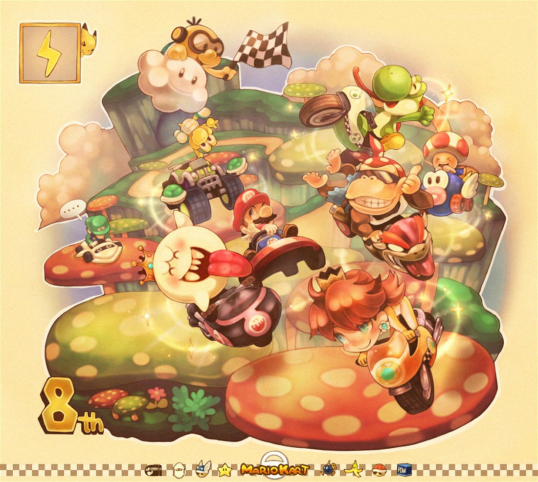 Mario Kart characters racing