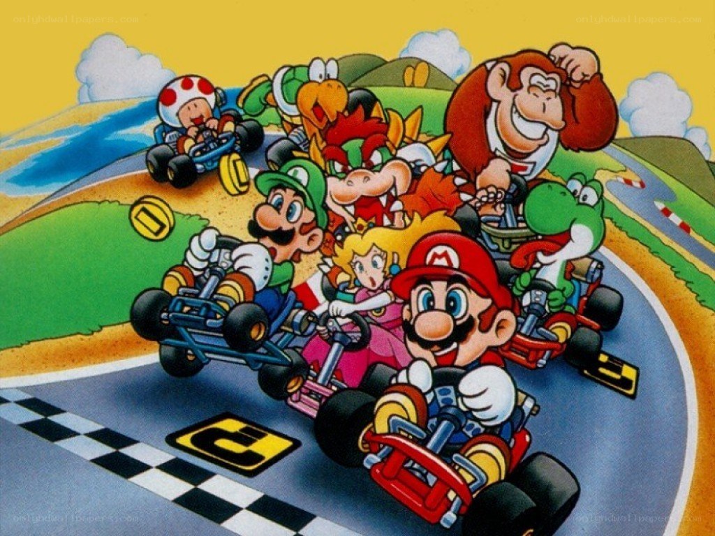 Mario Kart characters racing