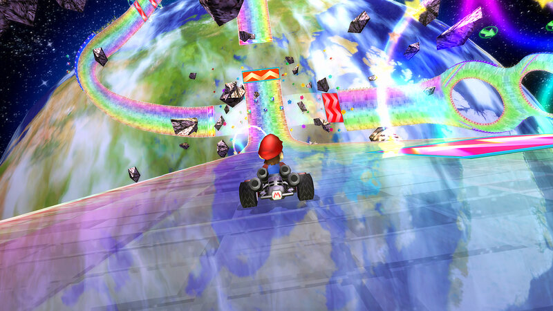Mario Kart on a rainbow track