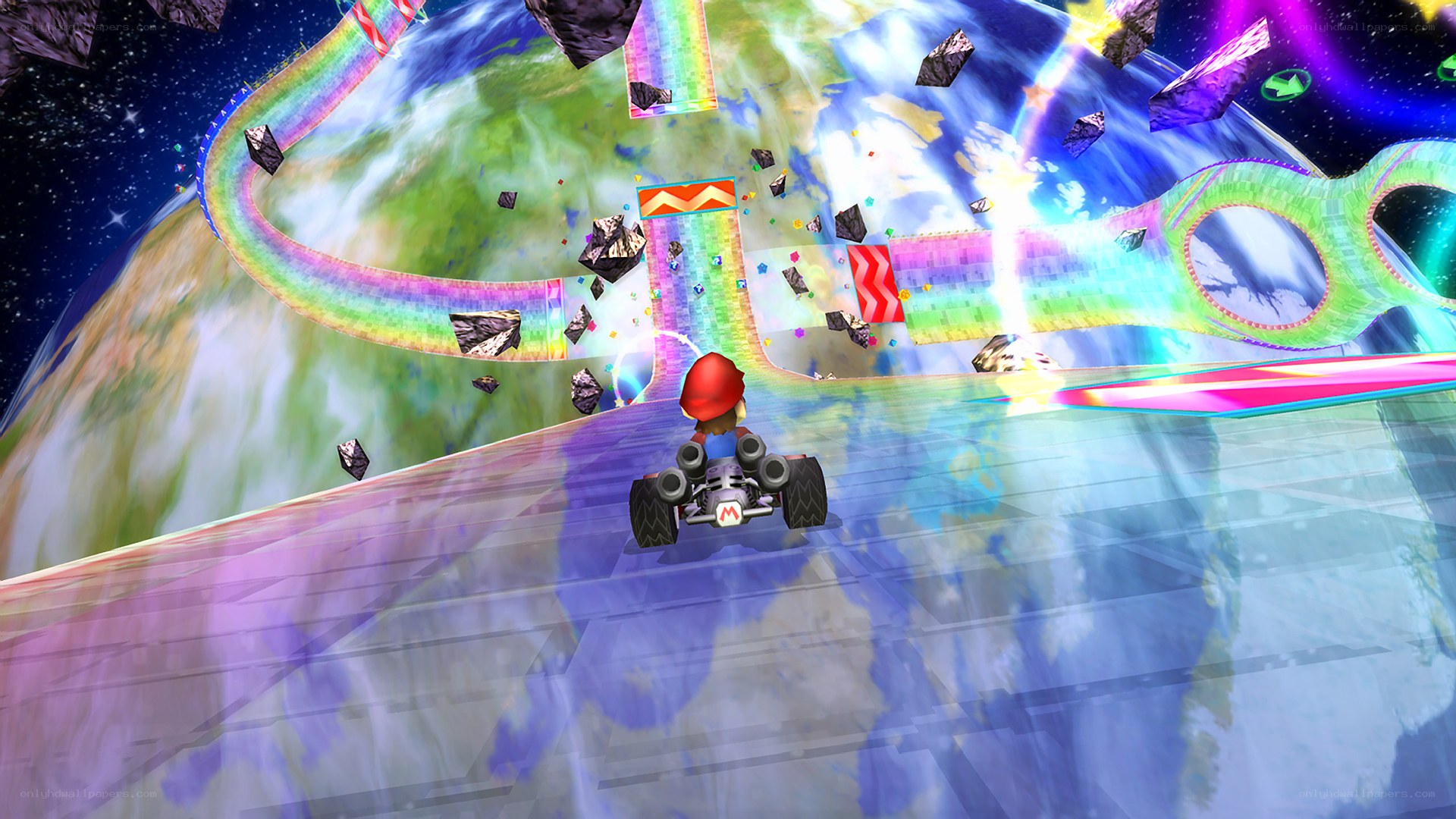 Mario Kart on a rainbow track