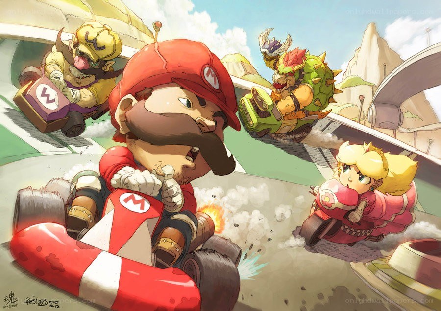 Mario Kart race with characters