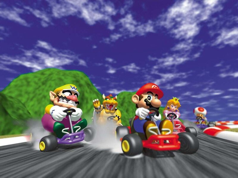 Mario Kart racers in action