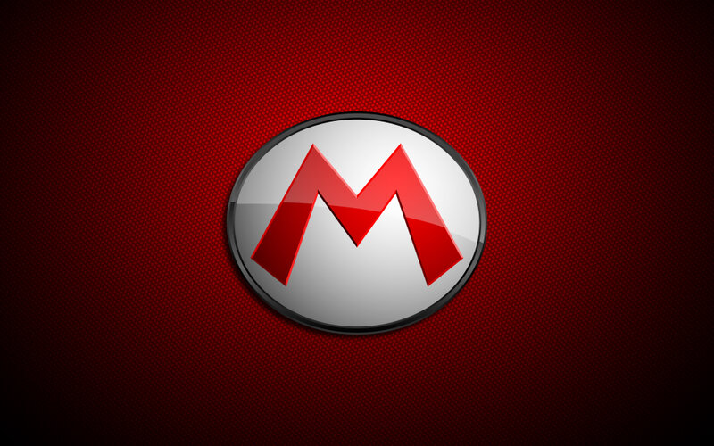 Mario logo on red background