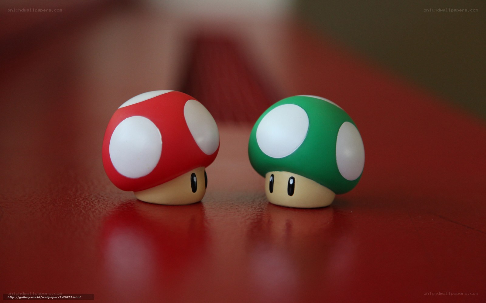 Mario mushrooms on red surface