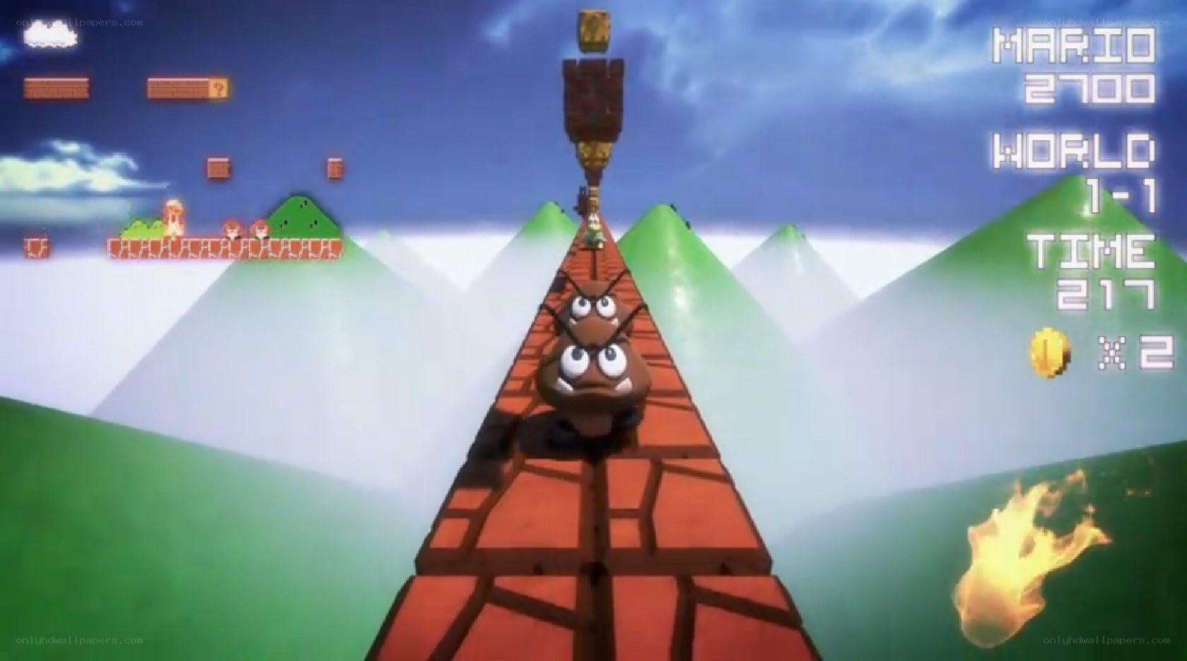 Mario on a brick path