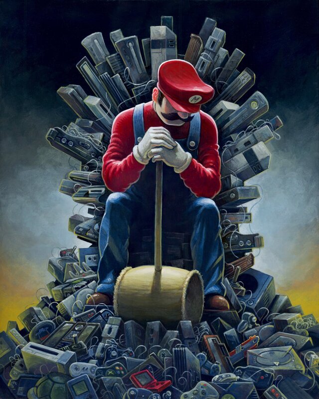 Mario on a Throne of Consoles — Red