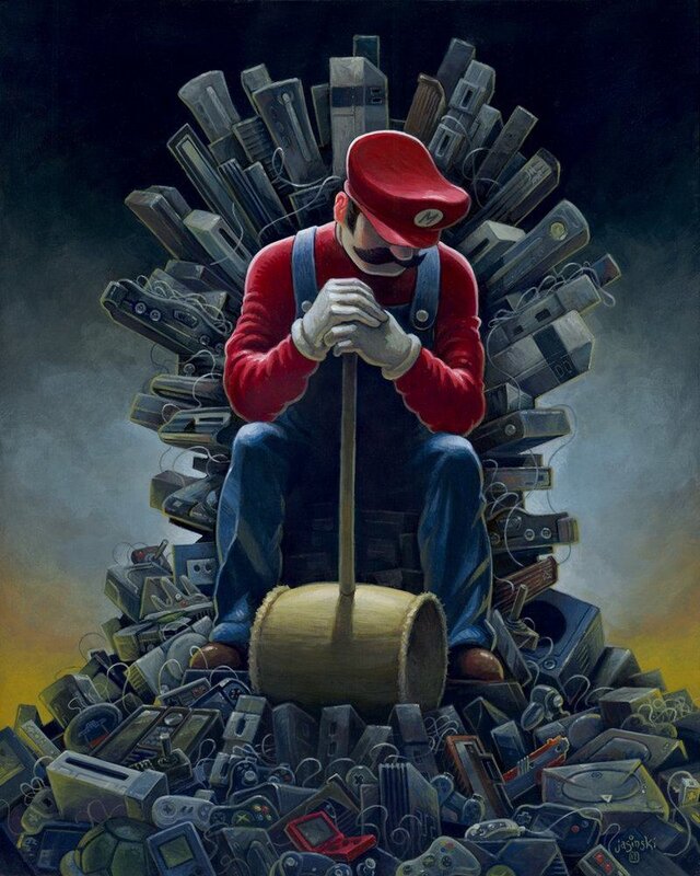 Mario on a throne of consoles
