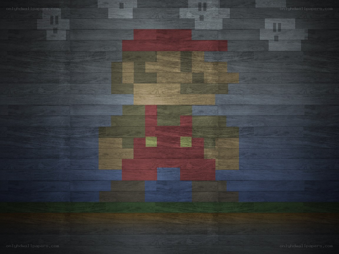Mario pixel art on wood
