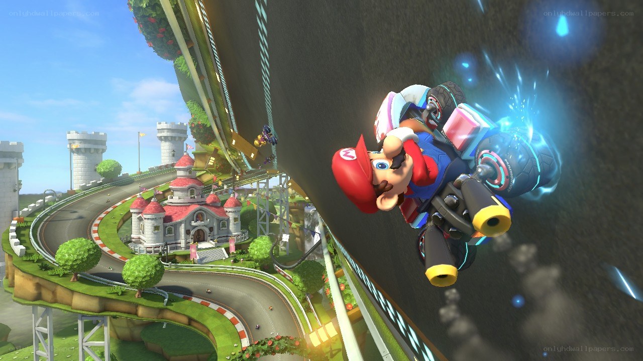 Mario racing on a track