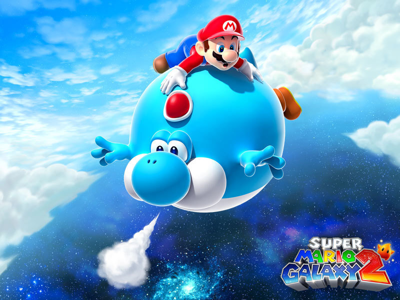 Mario Riding a Blue Dinosaur
