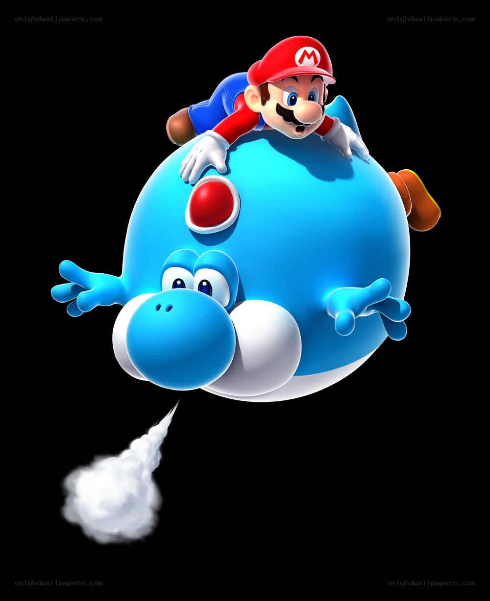 Mario riding a blue Yoshi