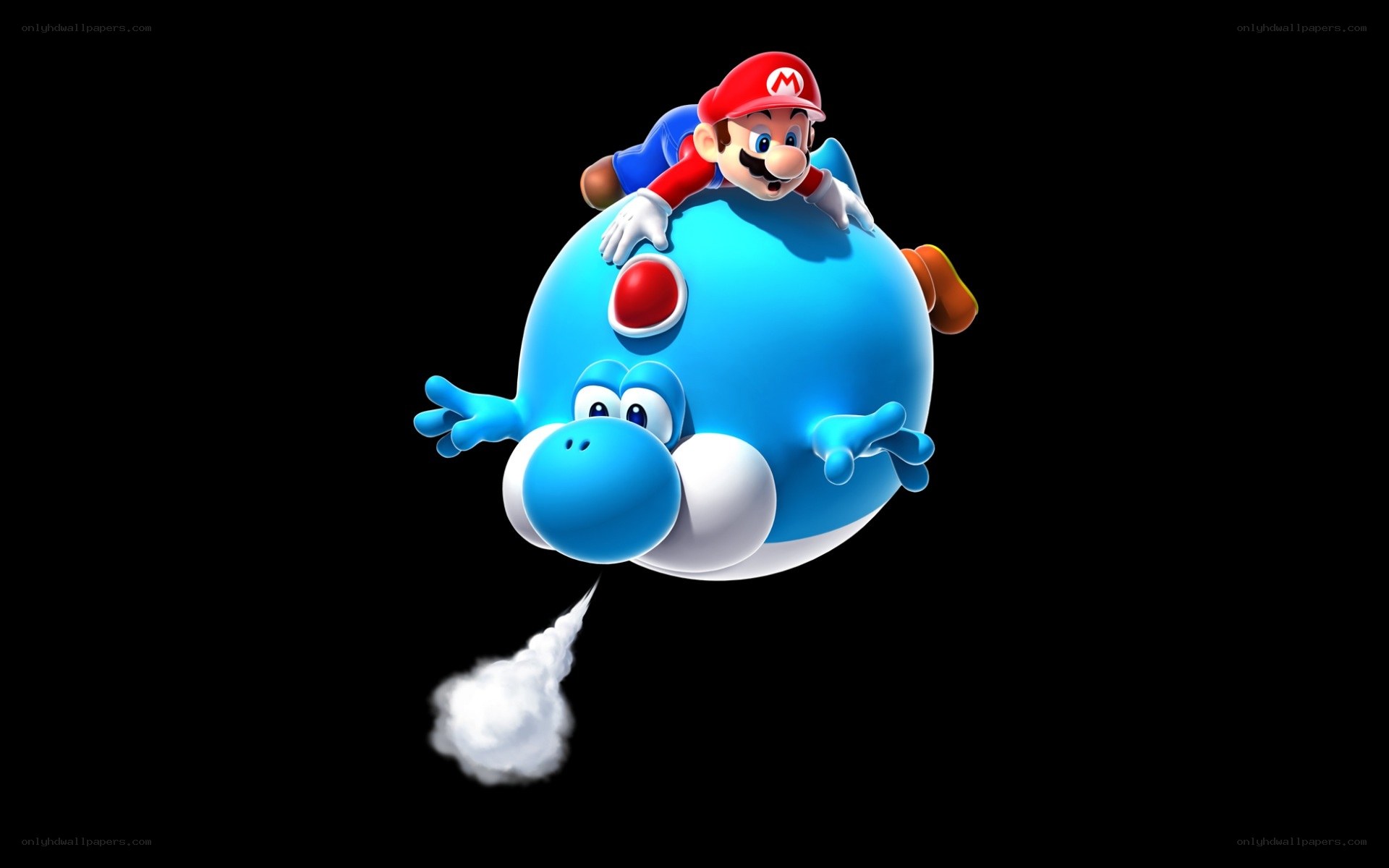 Mario riding a blue Yoshi