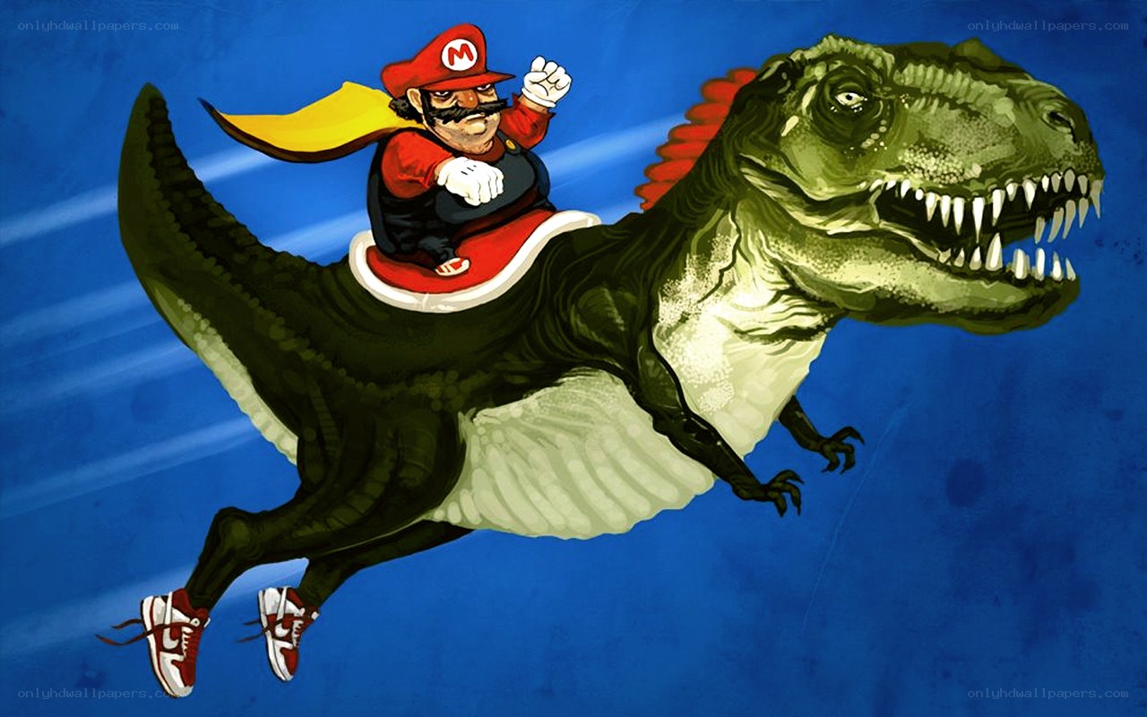 Mario riding a dinosaur