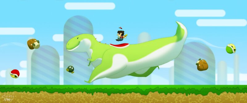 Mario riding a dinosaur