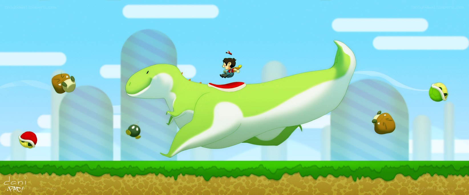 Mario riding a dinosaur