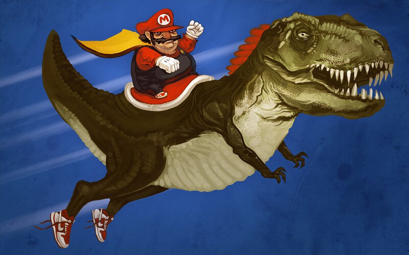 Mario Riding a Dinosaur — Blue
