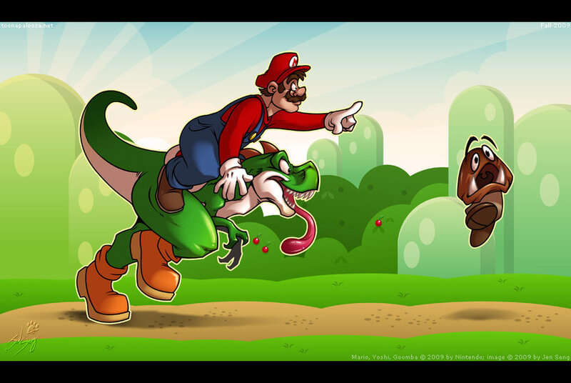 Mario Riding a Dinosaur — Green