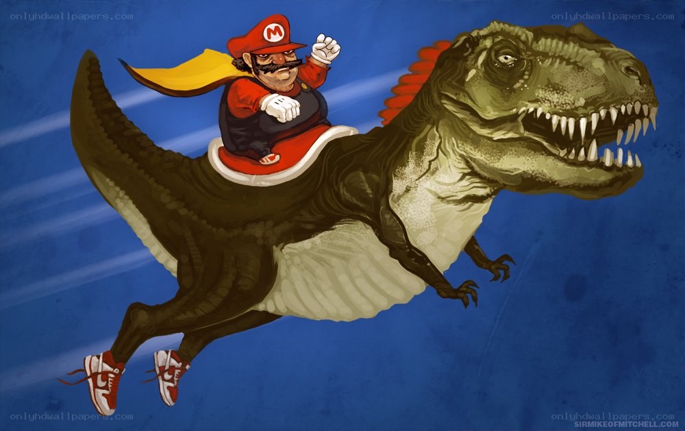 Mario riding a dinosaur