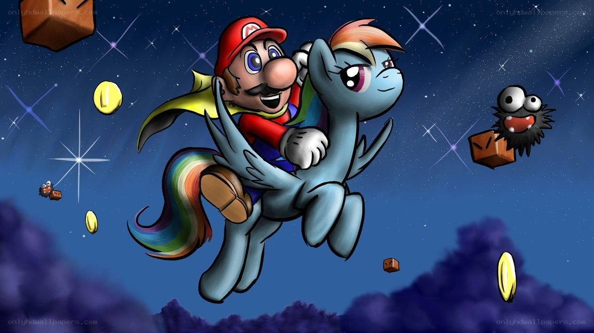 Mario riding a pony in space