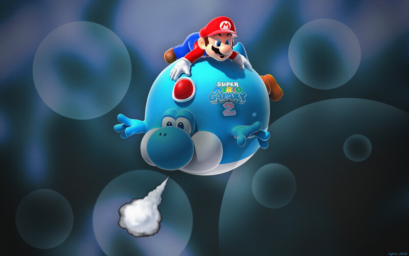 Mario riding Yoshi in Super Mario Galaxy 2