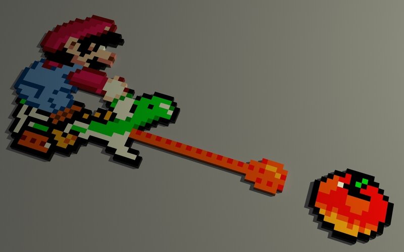 Mario riding Yoshi with apple