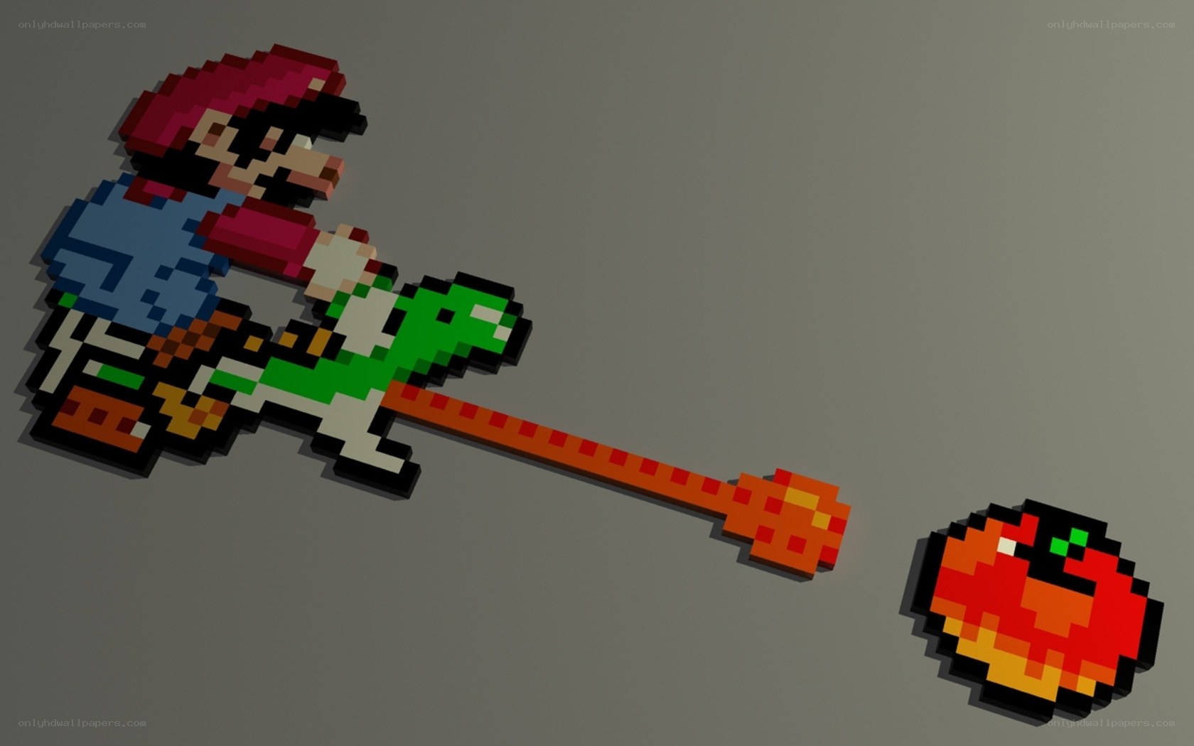 Mario riding Yoshi with apple