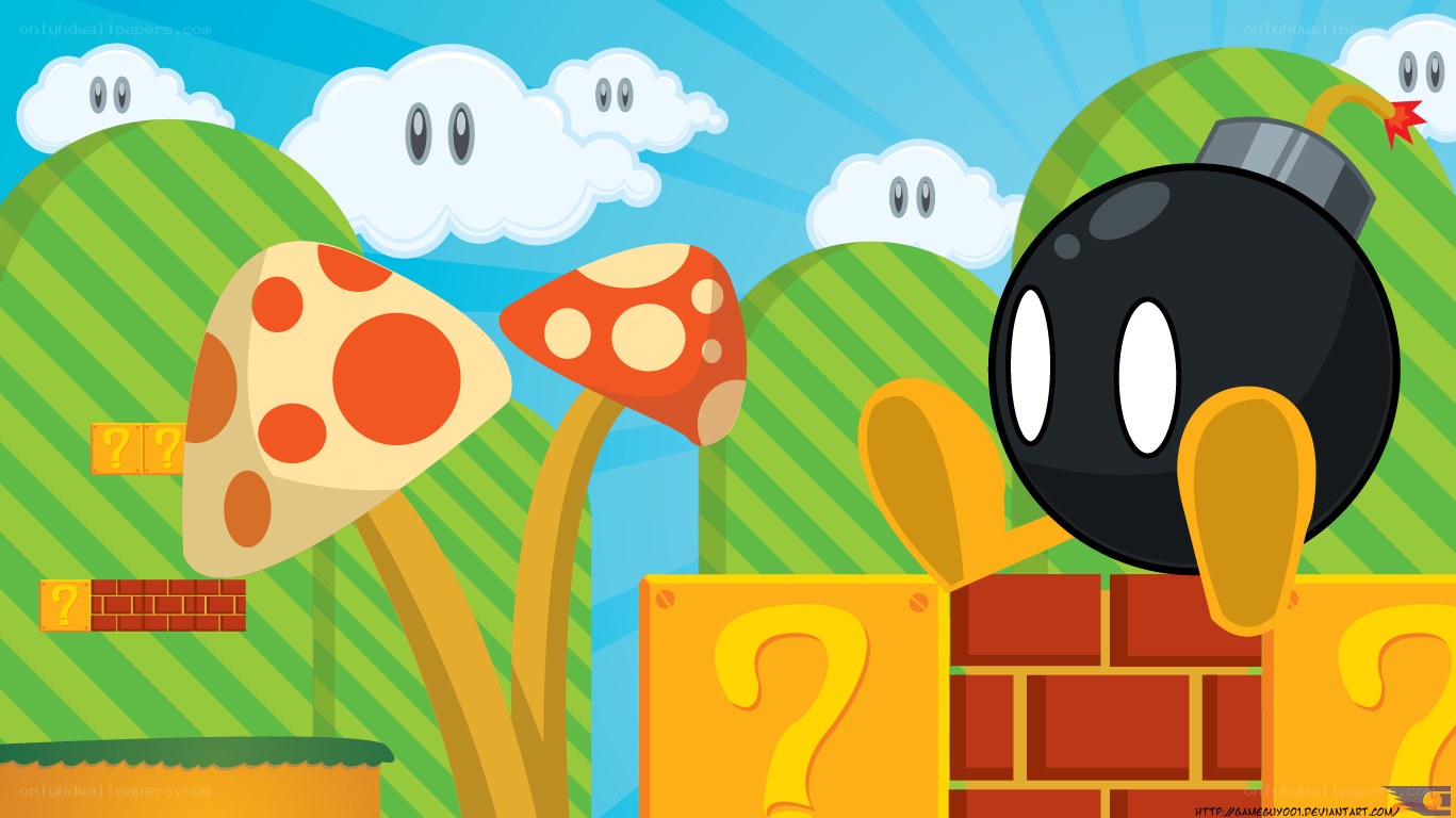 Mario-style game scene with Bob-omb