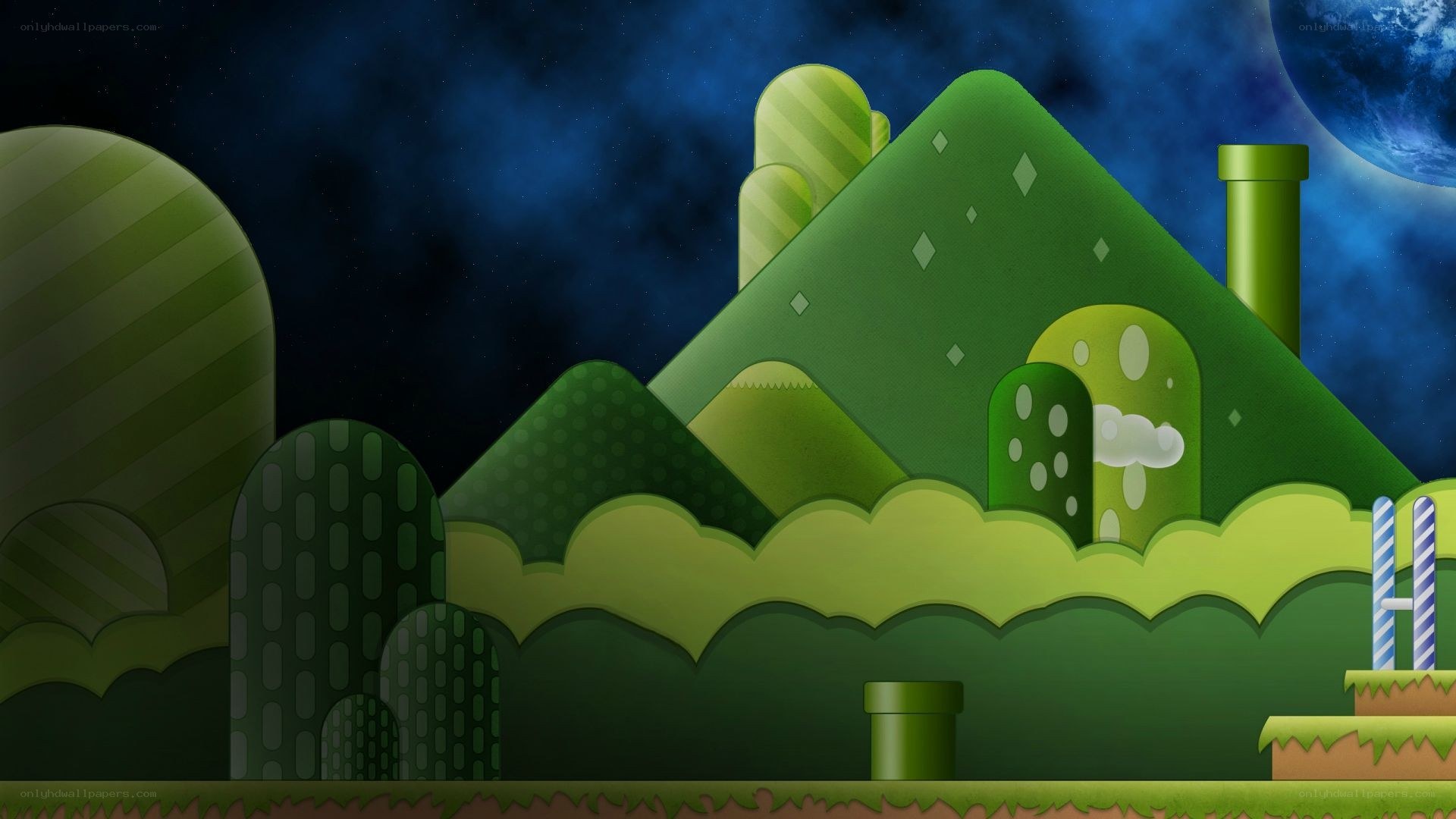 Mario-style night landscape
