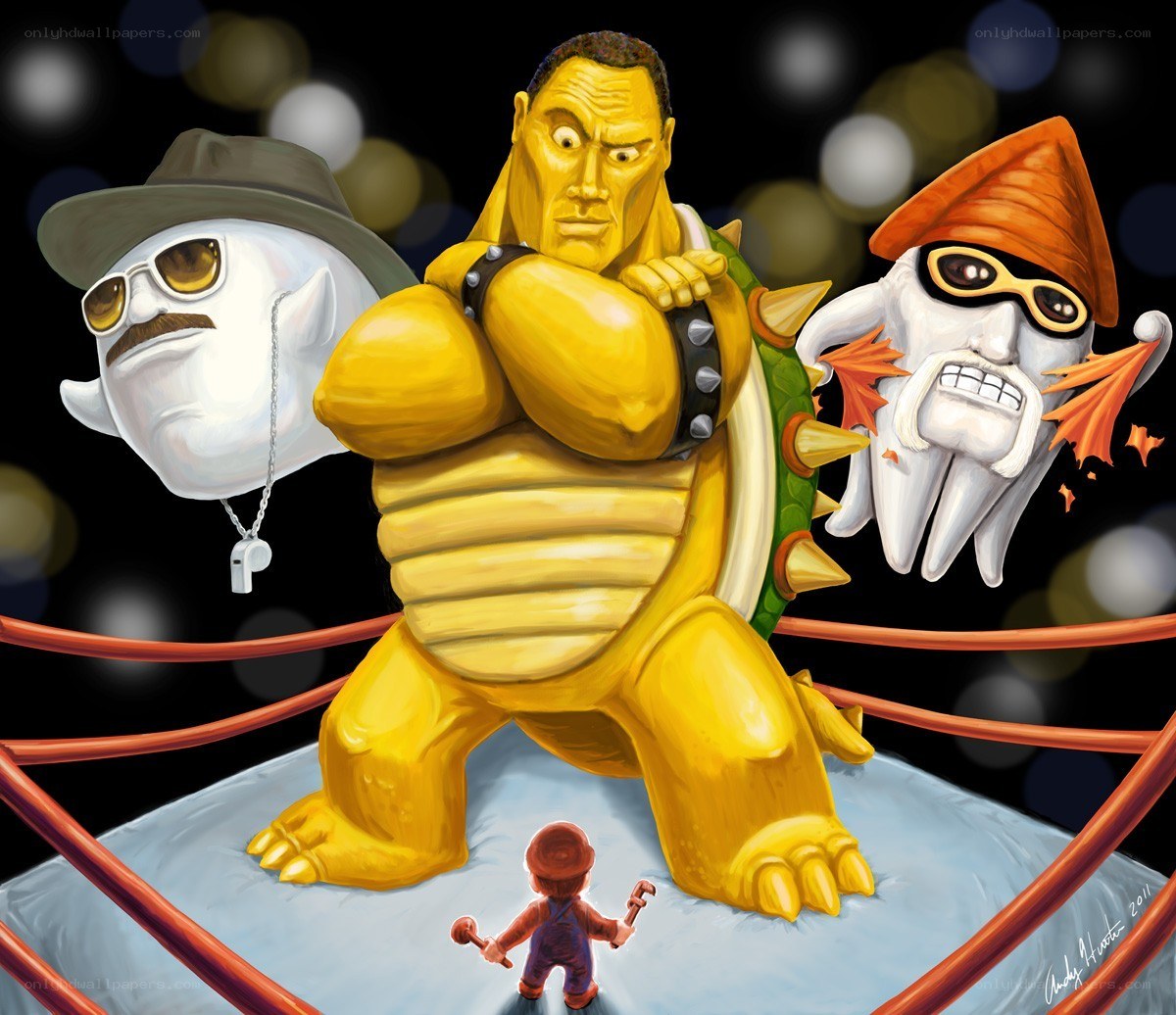 Mario vs. Bowser in a boxing ring