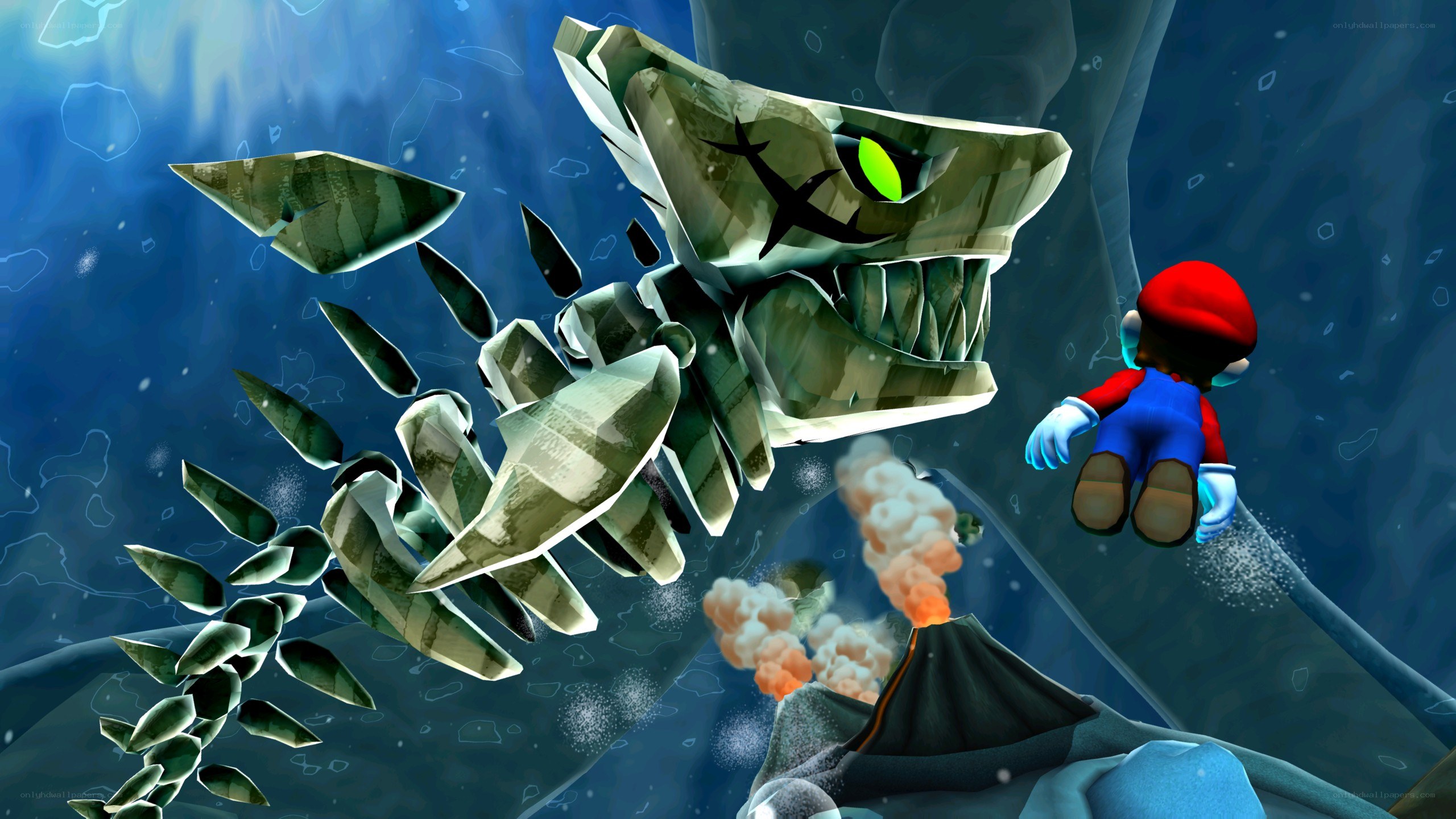 Mario vs. fossilized shark