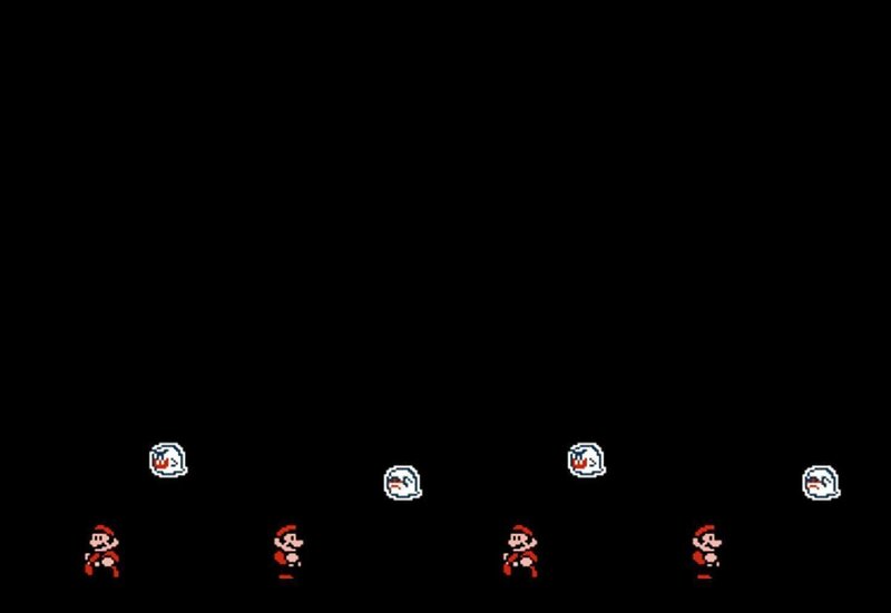 Mario vs ghosts in dark room