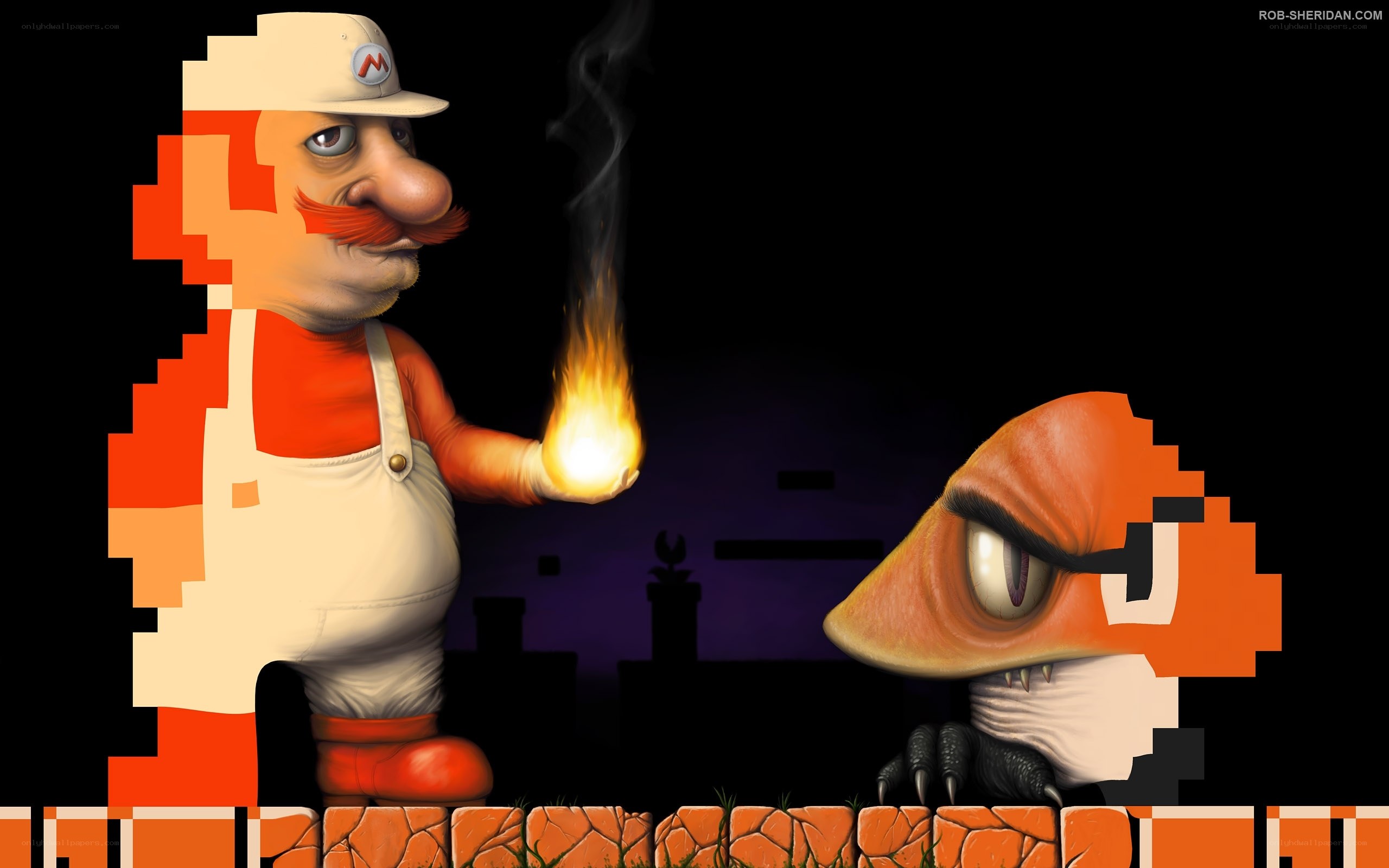 Mario vs. Goomba in pixel art