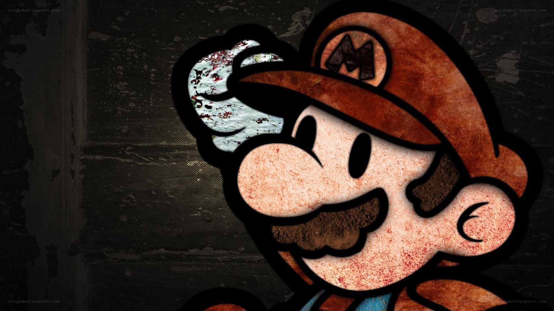 Mario with blood-stained hand
