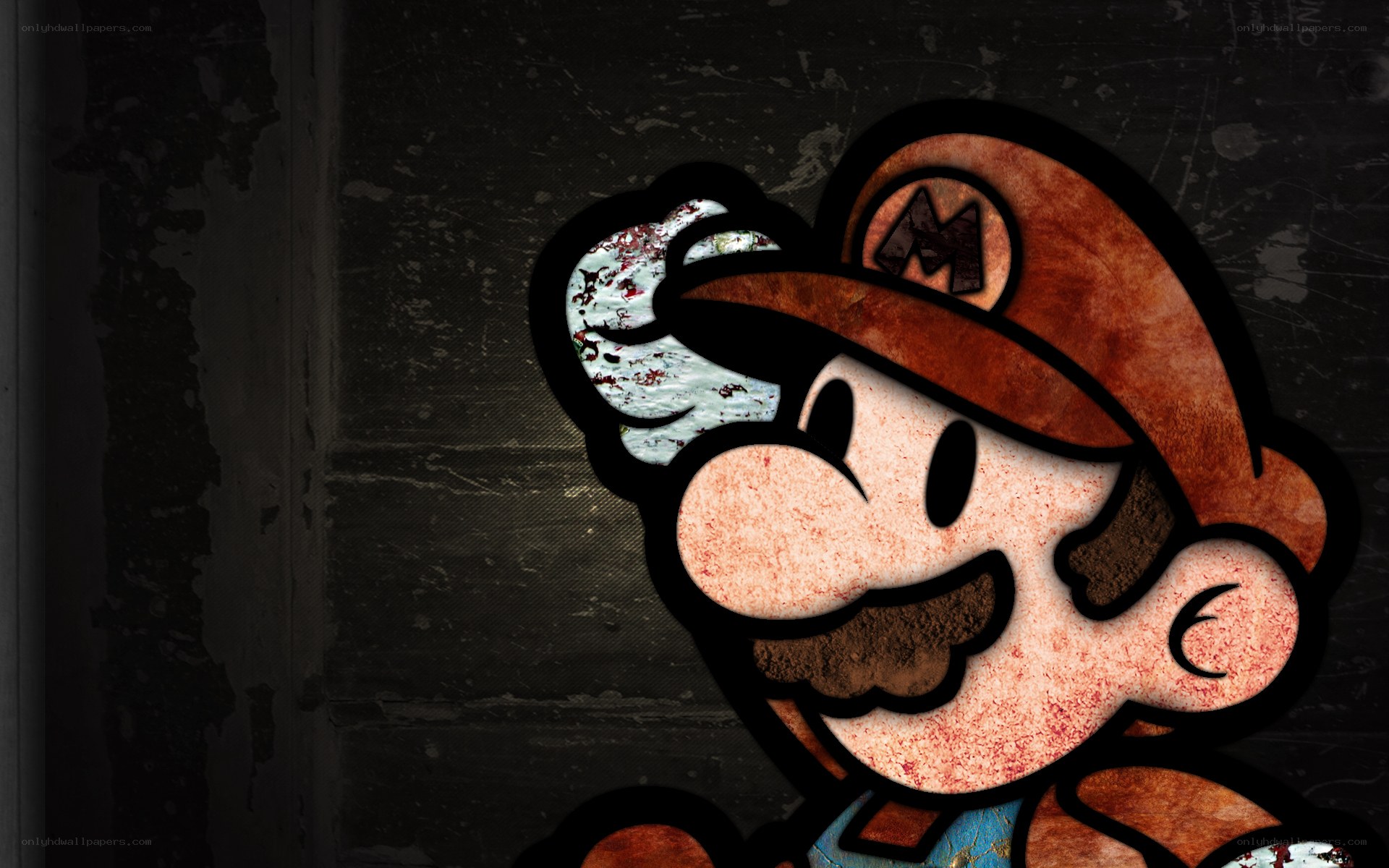 Mario with blood-stained hand