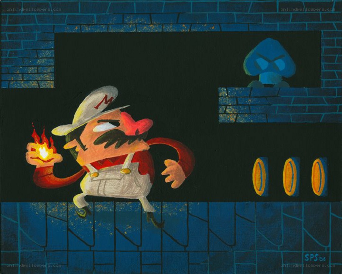 Mario with fireball in dungeon