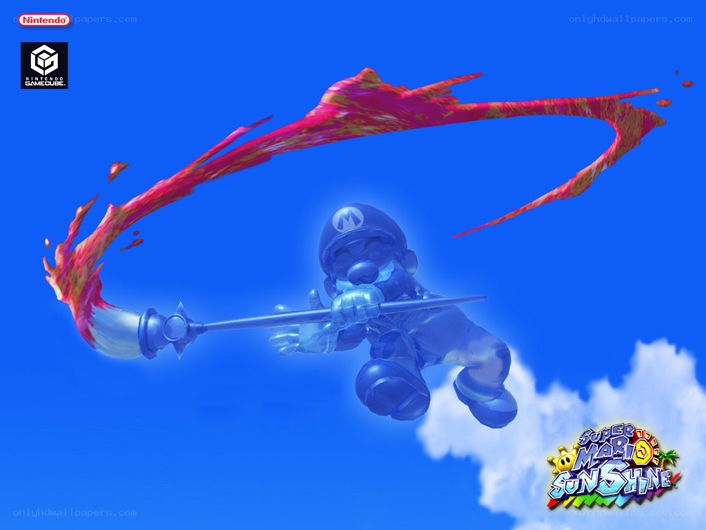 Mario with paintbrush in sky
