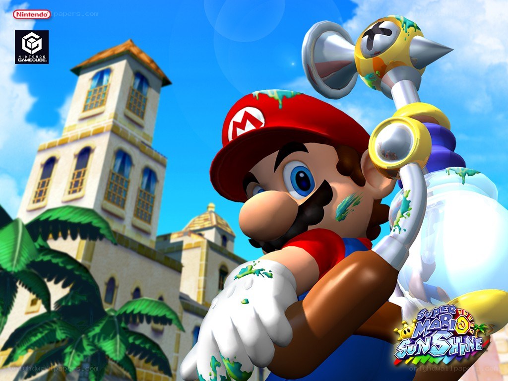 Mario with paintbrush in Sunshine