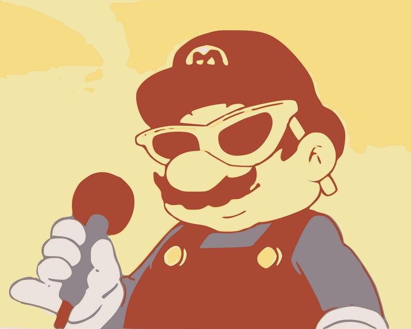 Mario with sunglasses and microphone