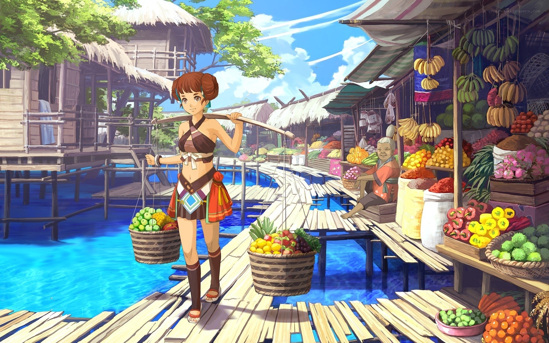 Market on a wooden dock
