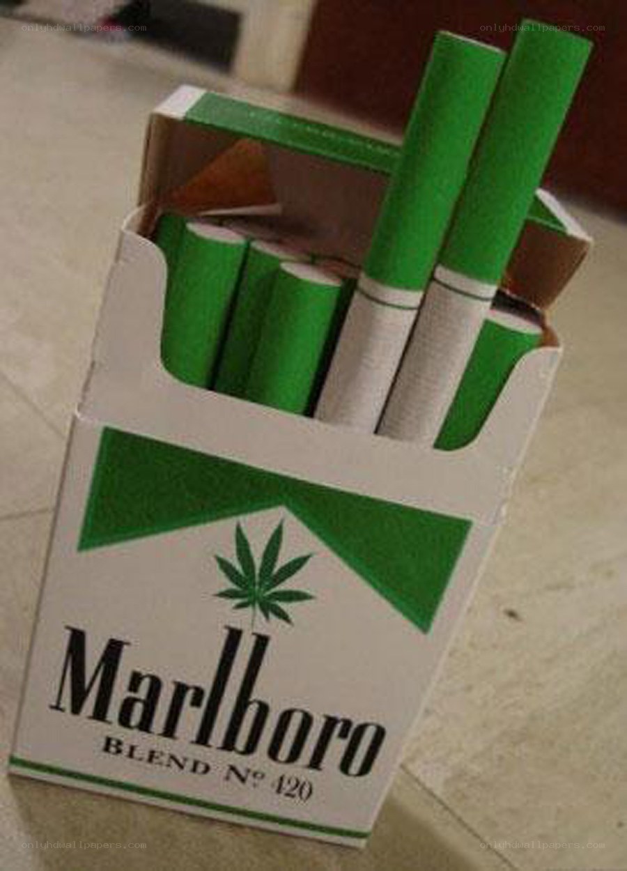 Marlboro cigarette pack with cannabis leaf