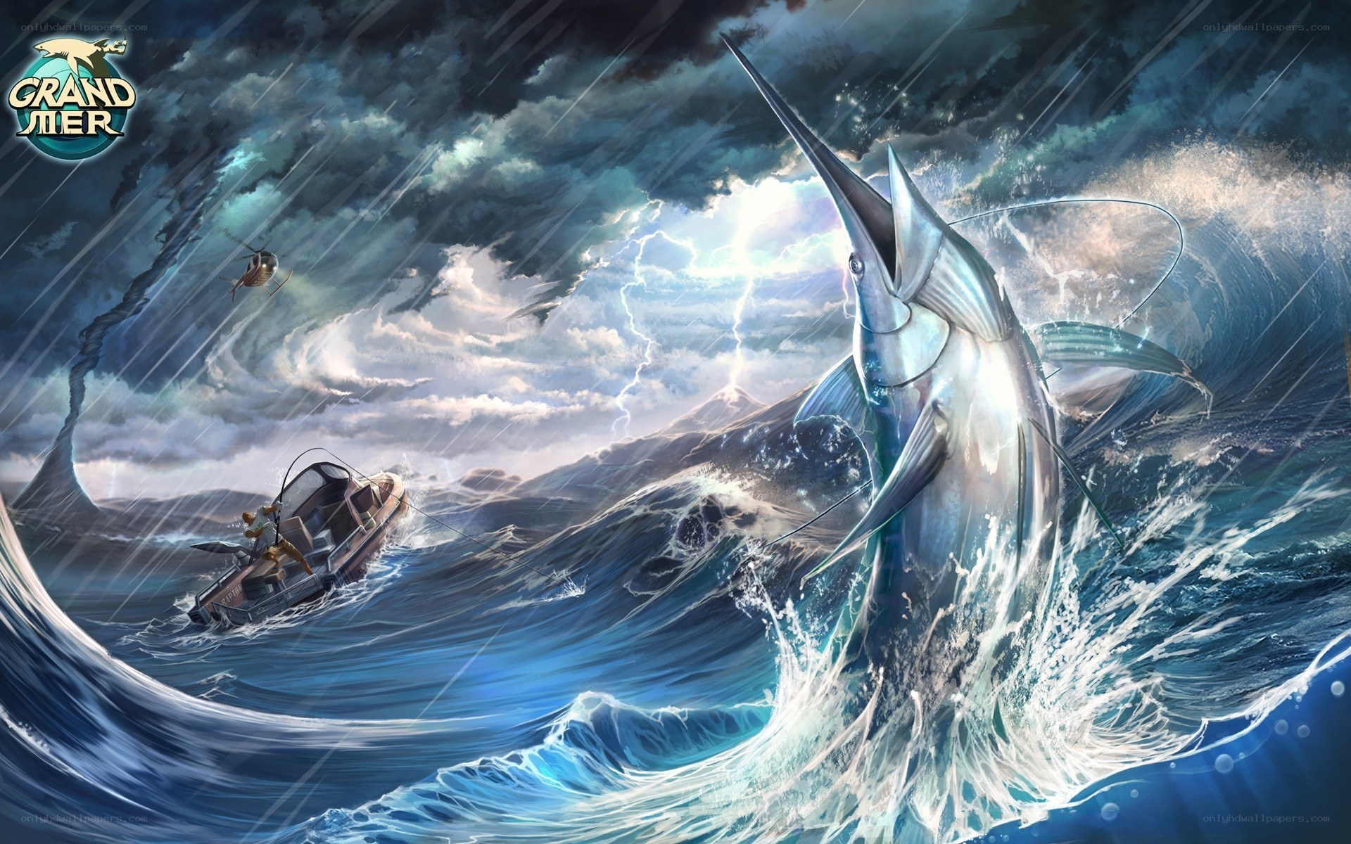 Marlin in stormy sea