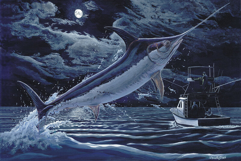 Marlin Jumping at Night