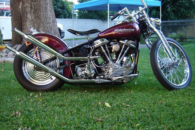Maroon Chopper Motorcycle — Calm, Afternoon, Photograph