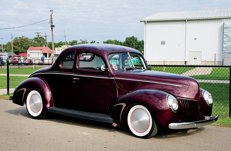 Maroon Classic Car — Calm, Afternoon, Photograph, Fence