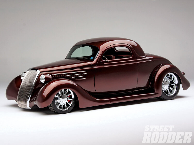 Maroon classic hot rod coupe