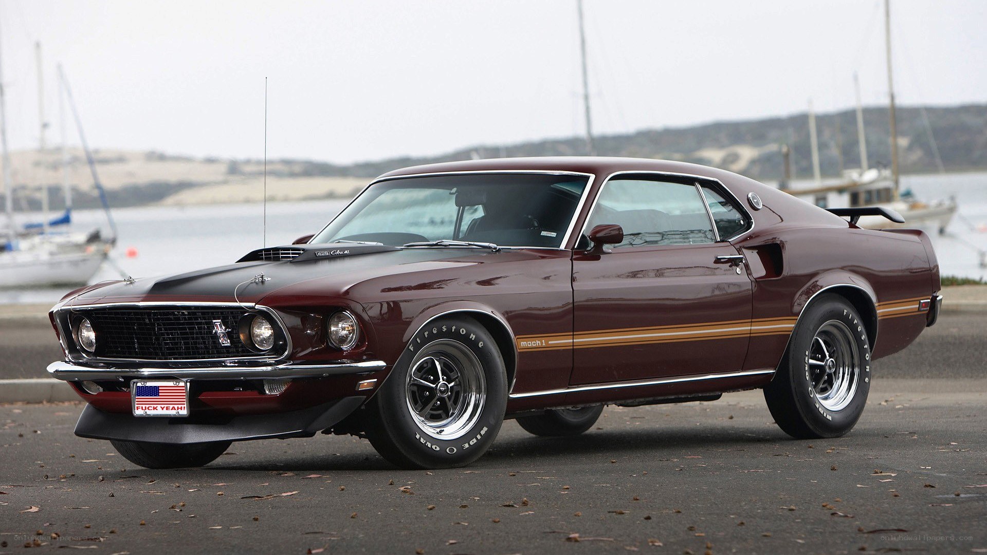 Maroon classic muscle car