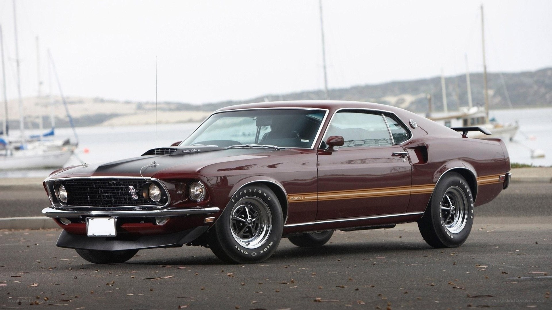 Maroon classic muscle car